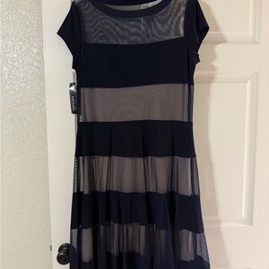 Elegant Navy and Sheer Striped Dress